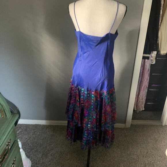 Ann Hobbs for Cattiva Vintage Drop Waist Blue Shimmer Dress 12 - Picture 3 of 8